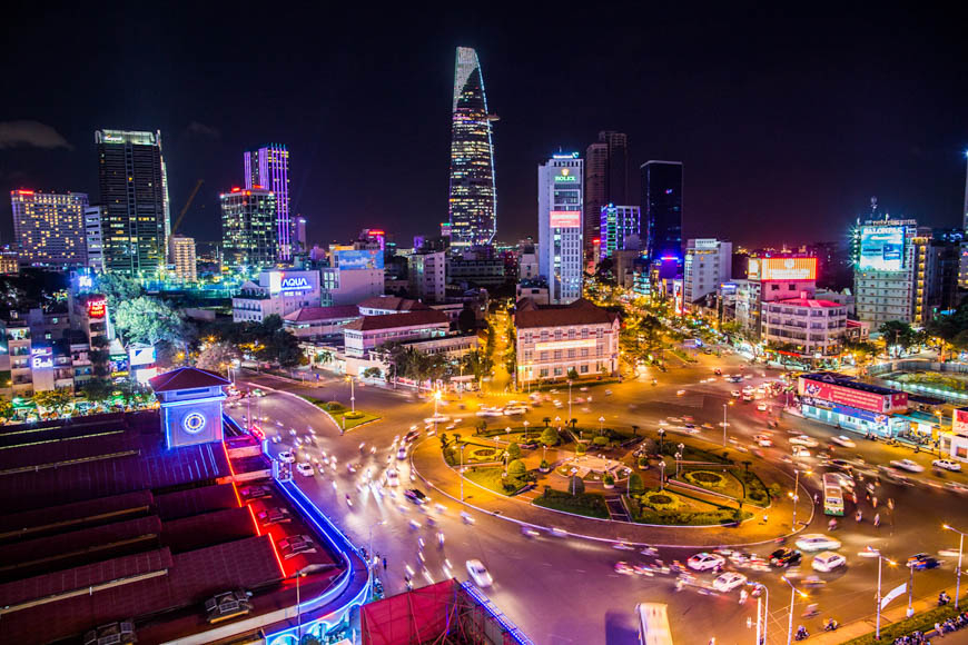Ho Chi Minh City skyline at night.