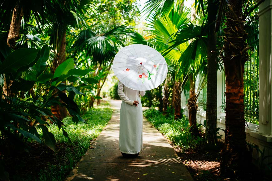 Ao Dai - Vietnamese national garment Stock Photo