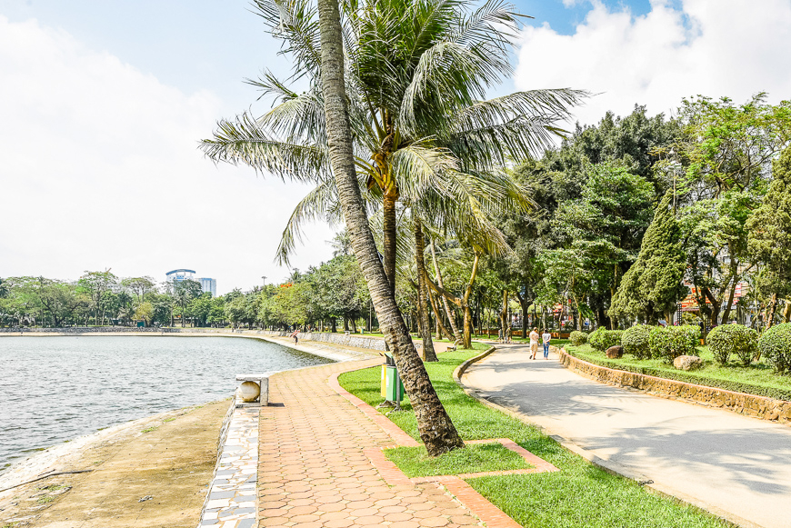 Sunny walkways of Reunification Park.