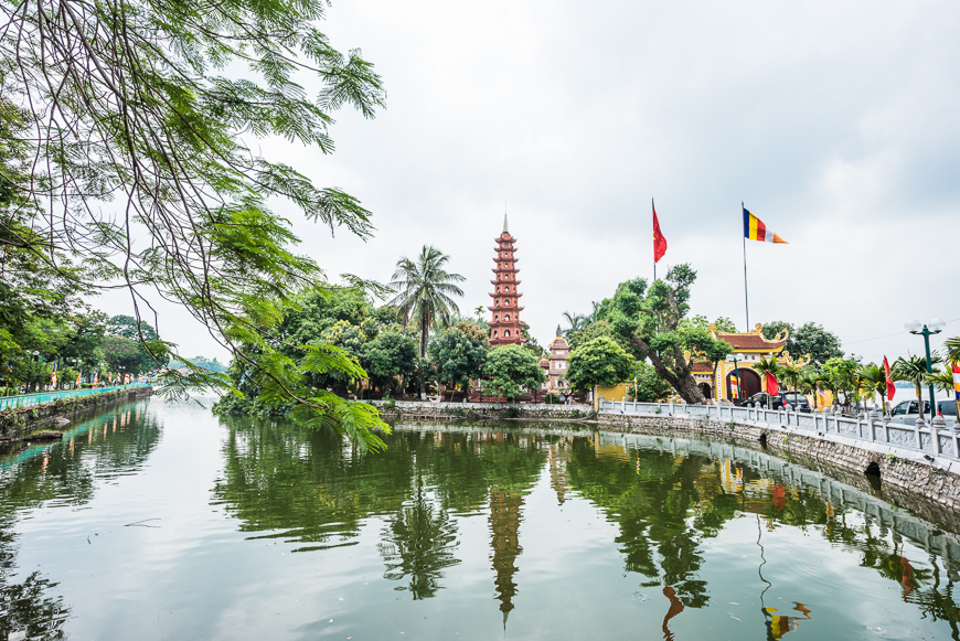 View of the peaceful Tran Quoc Pagoda on West Lake.